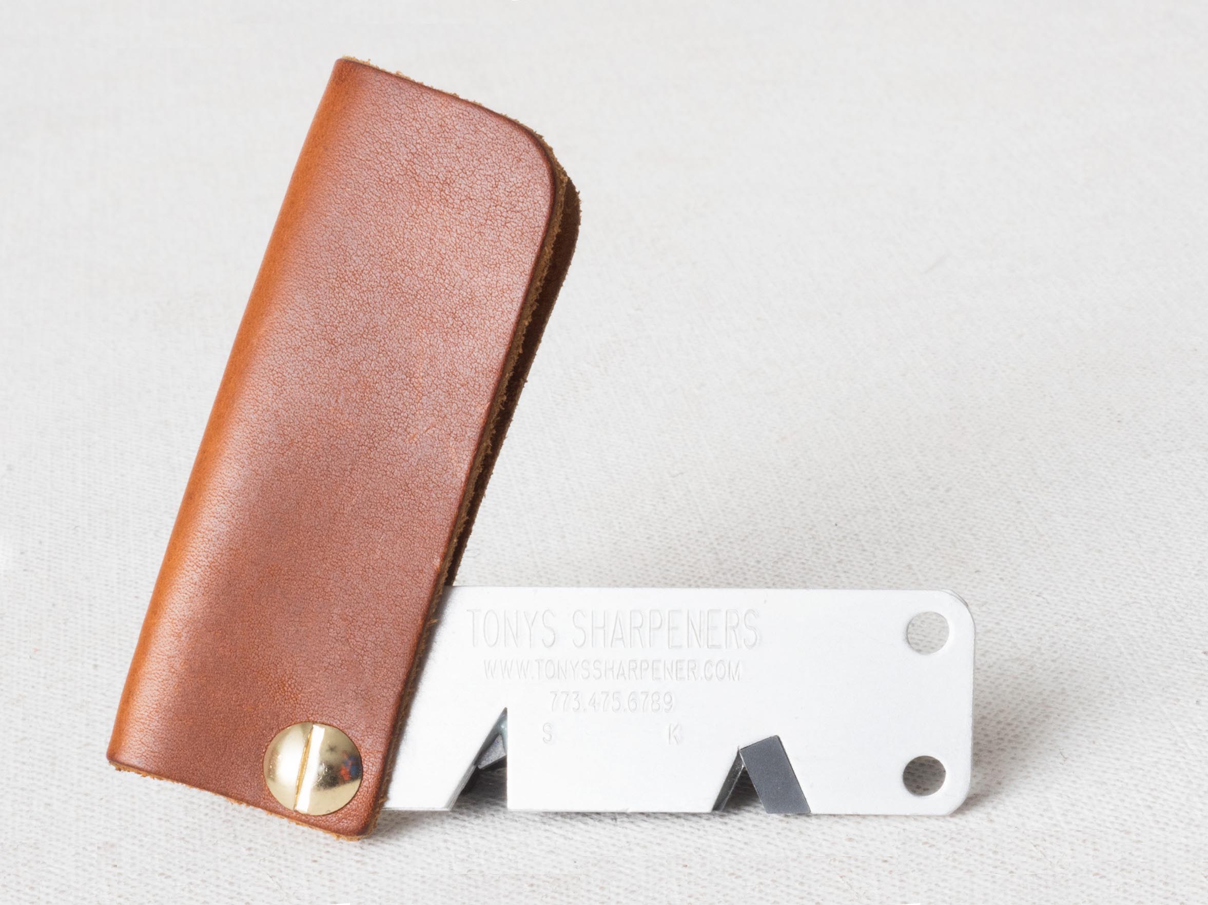 Tony's Sharpener – Knife Sharpener | Silver Sharpener with Light Brown